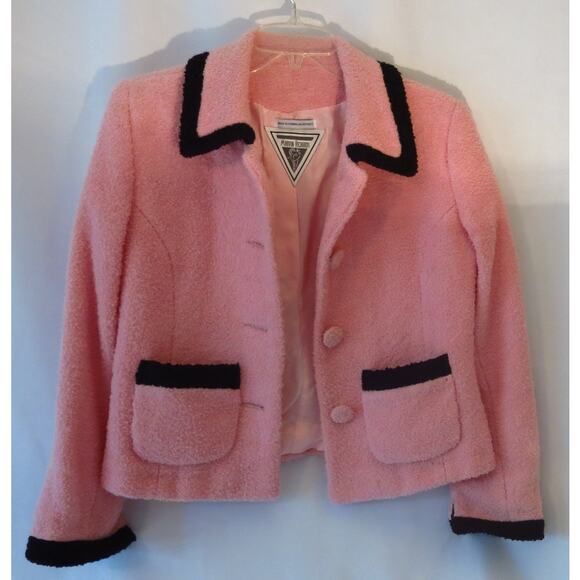 Marvin Richards Wool Short Teddy Jacket Size 4P Pink Black Cozy Retro Vintage - Picture 2 of 12